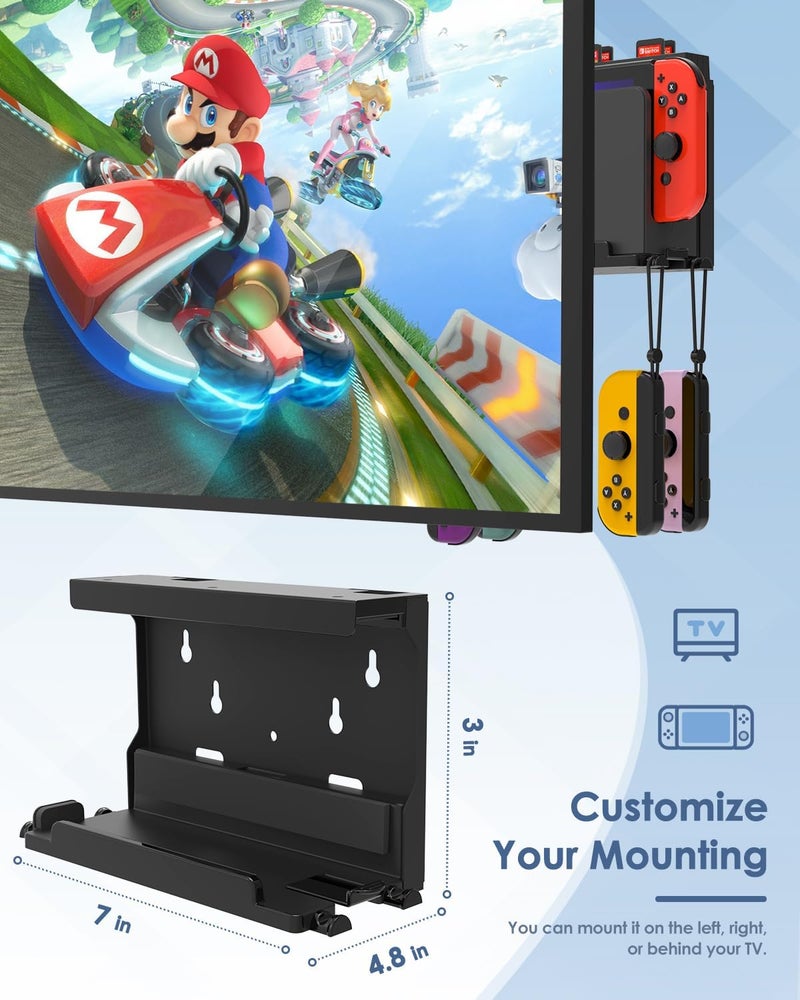 Nargos Wall Mount for Nintendo Switch and Switch OLED with 28 Game Card Holders and 4 Joy Con Hooks, Organize Switch Console Behind TV, Ideal Gift for Gamer, Black - Image 4